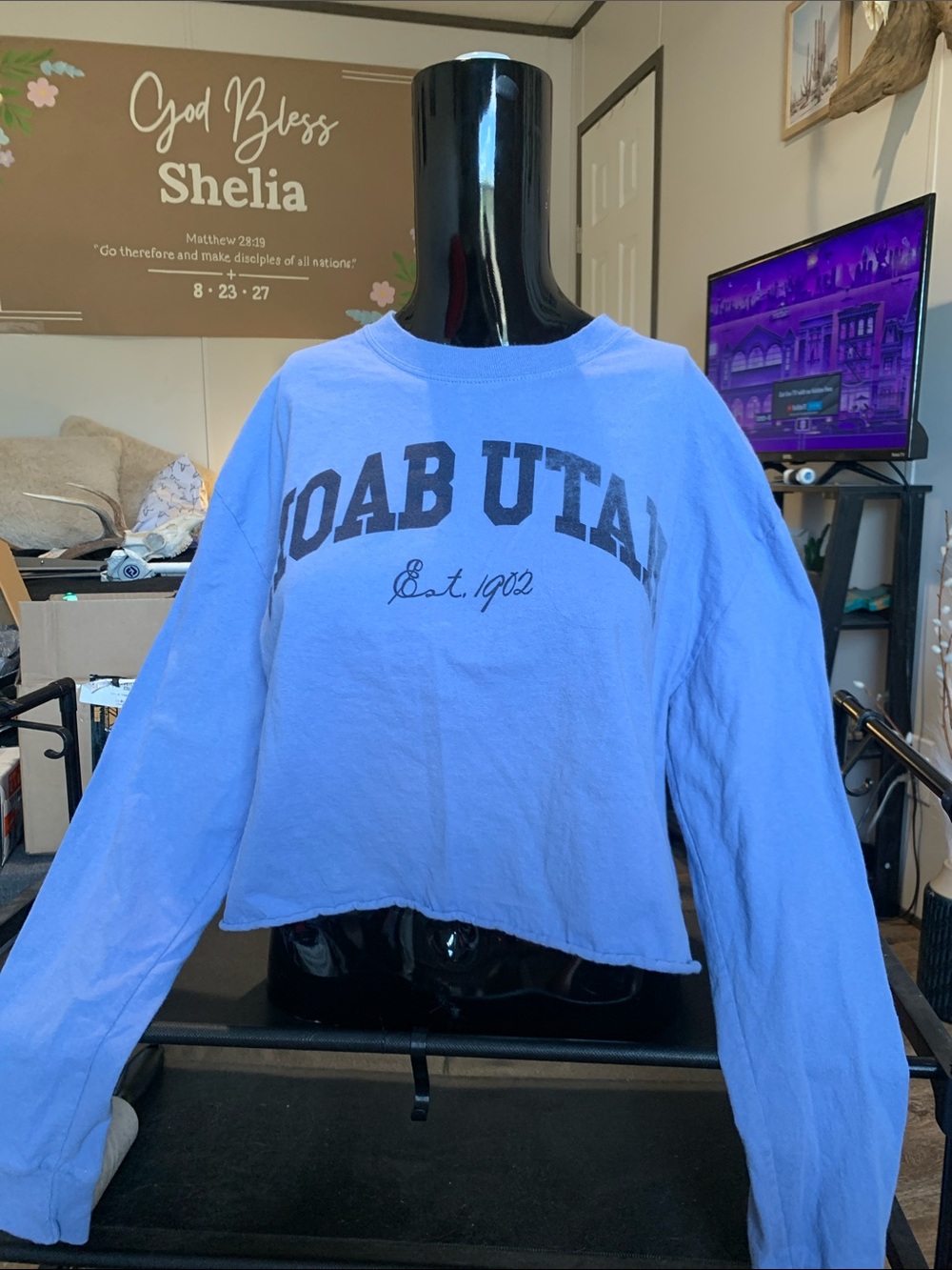 #143 Champion Light Blue Cropped Utah Crewneck Sweatshirt